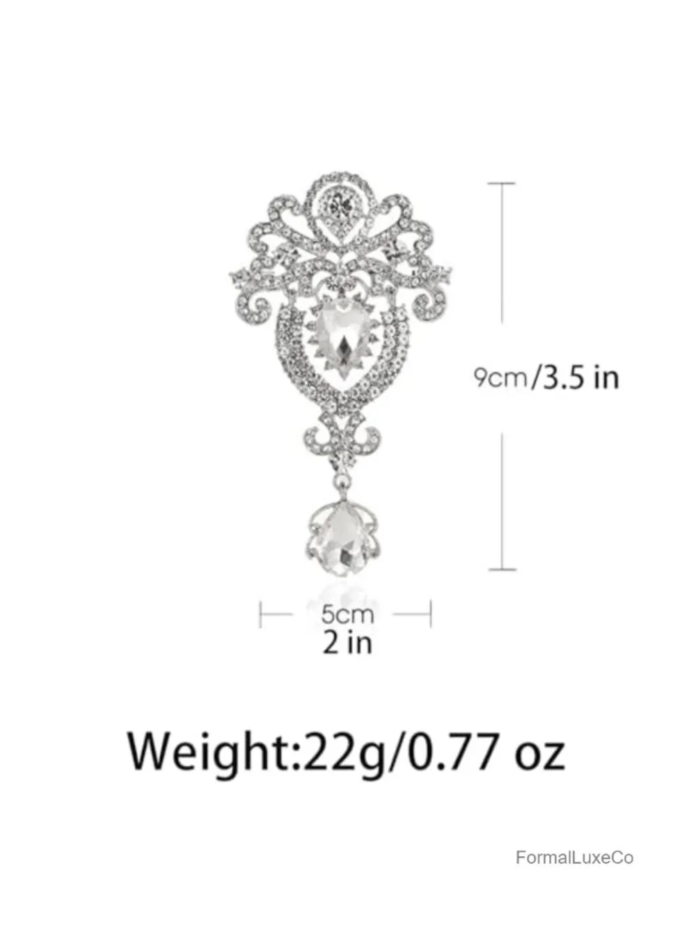 Oversized Teardrop Crystal Dangle Vintage Filigree Floral Brooch Pin for Women